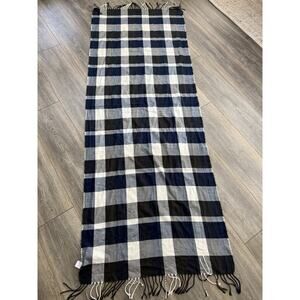 Buffalo Check Blue Black White Rectangle Scarf Fringe Academia Preppy Casual